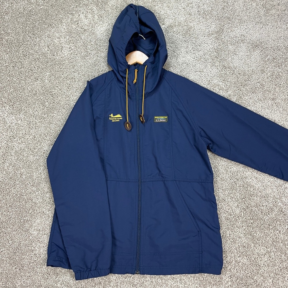 LL Bean Windbreaker Jacket Women Medium Navy Blue Treasure Island Job Corps EUC